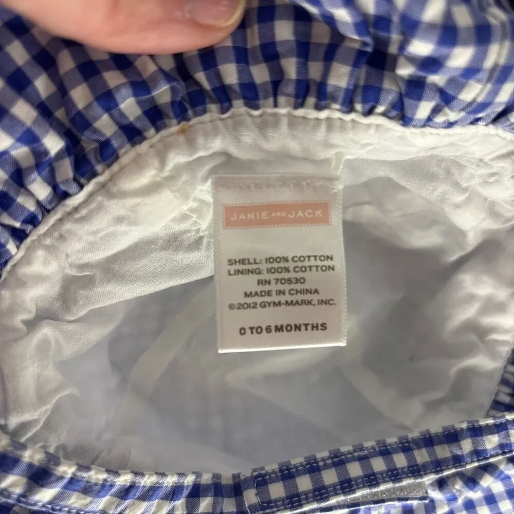 Janie and Jack blue check gingham summer hat baby 0-6 mo